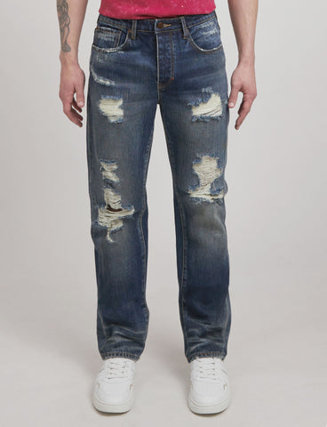 PRPS デニムパンツ ダメージ加工 濃紺 33インチ デニム パンツ ジーンズ ダメージ ヴィンテージ加工 サビ加工